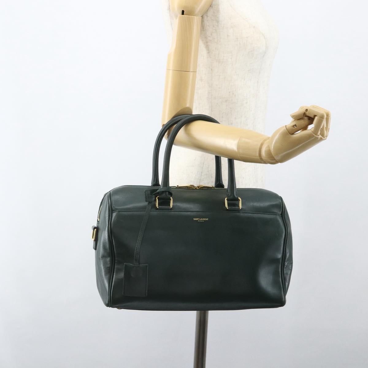 SAINT LAURENT Baby Duffel Hand Bag Leather Green Gold 322049 Auth bs31407