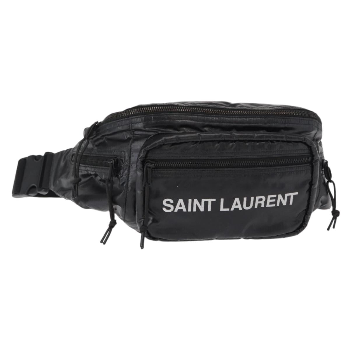 SAINT LAURENT Waist Bag Nylon Black White Auth bs31408