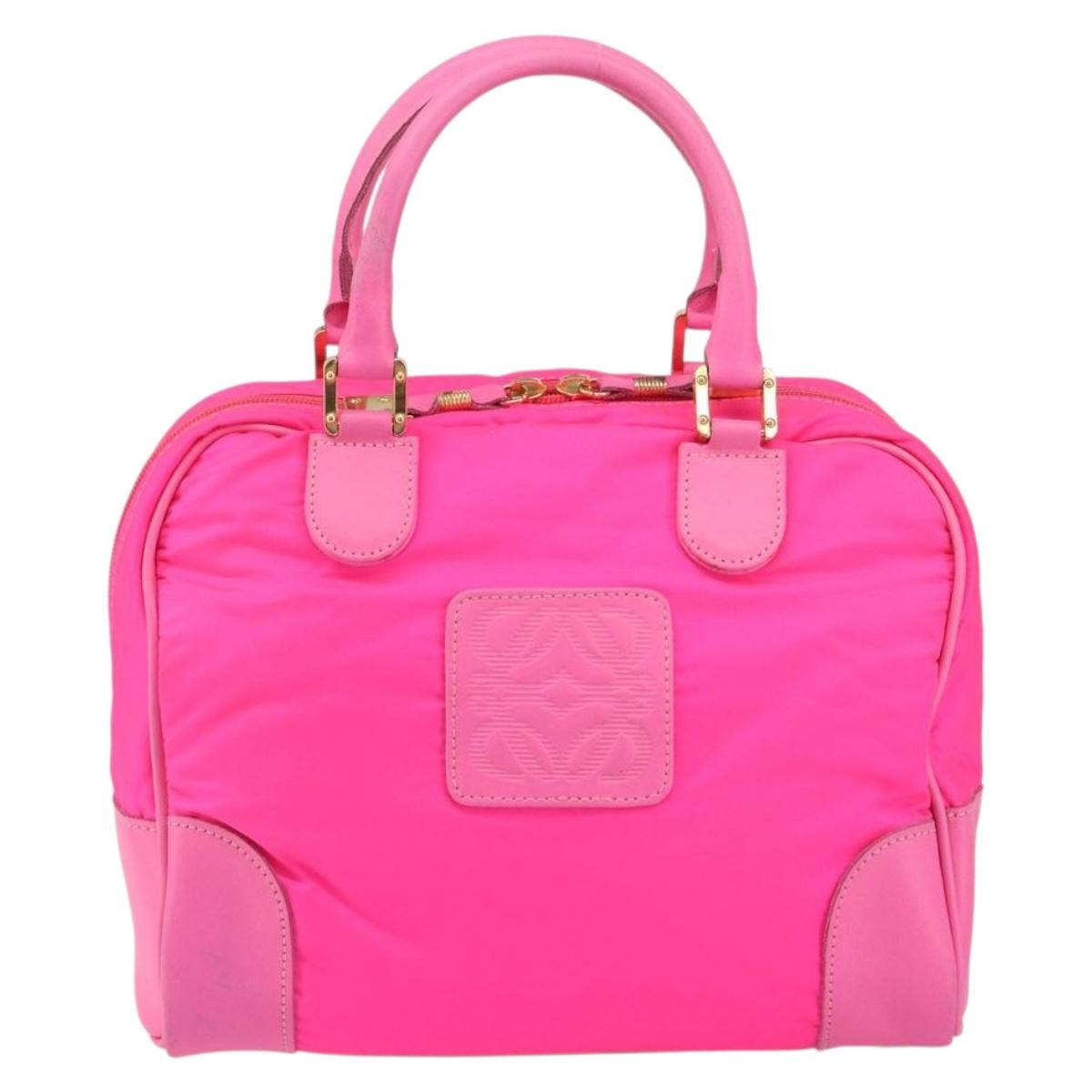 LOEWE Amazona 30 Tote Bag Nylon Leather Pink Gold Auth bs31409