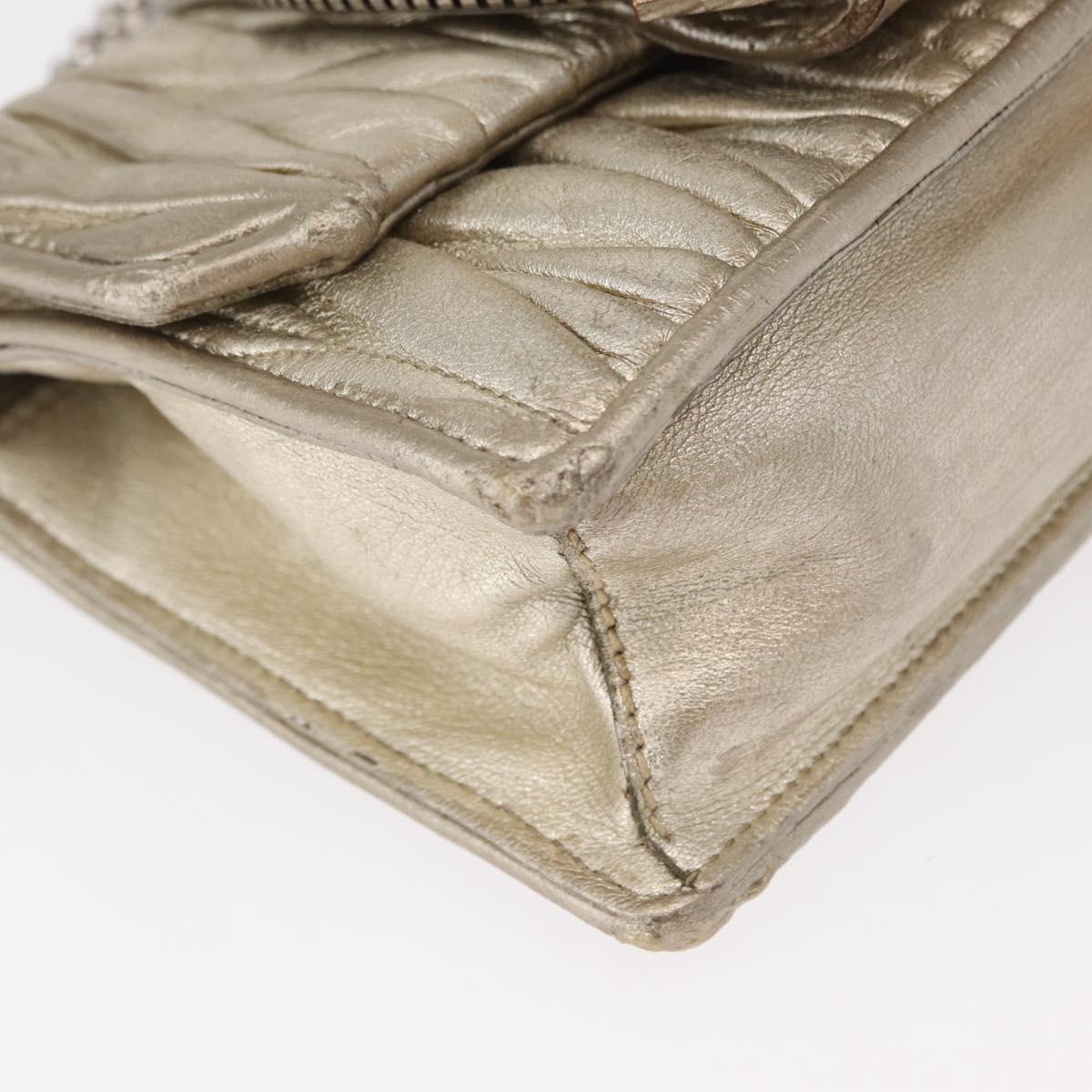 Miu Miu Matelasse Chain Shoulder Bag Leather Champagne Gold Silver Auth bs31411