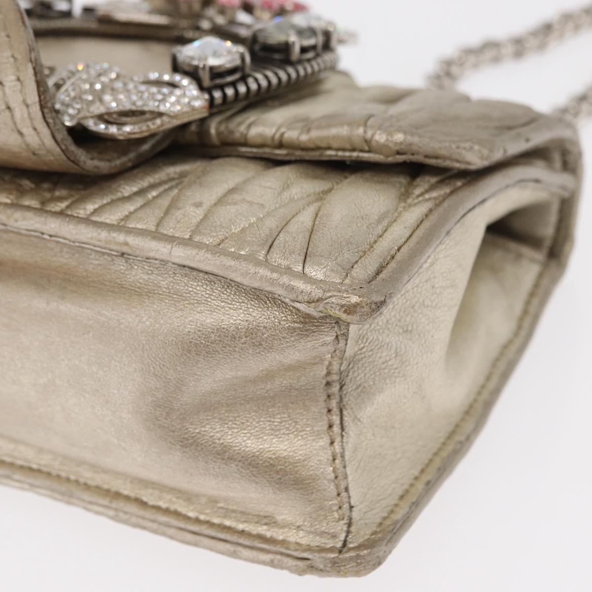 Miu Miu Matelasse Chain Shoulder Bag Leather Champagne Gold Silver Auth bs31411