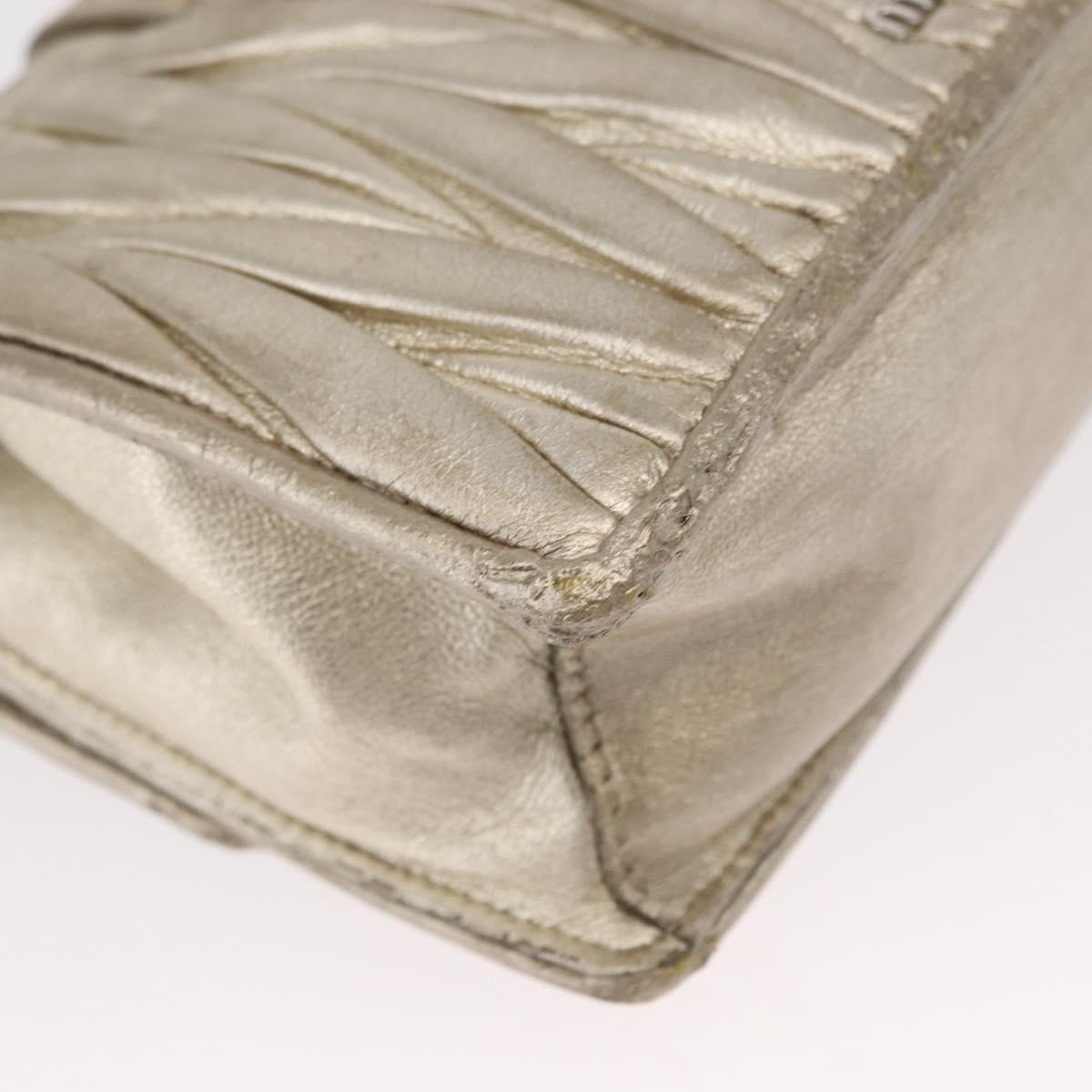 Miu Miu Matelasse Chain Shoulder Bag Leather Champagne Gold Silver Auth bs31411