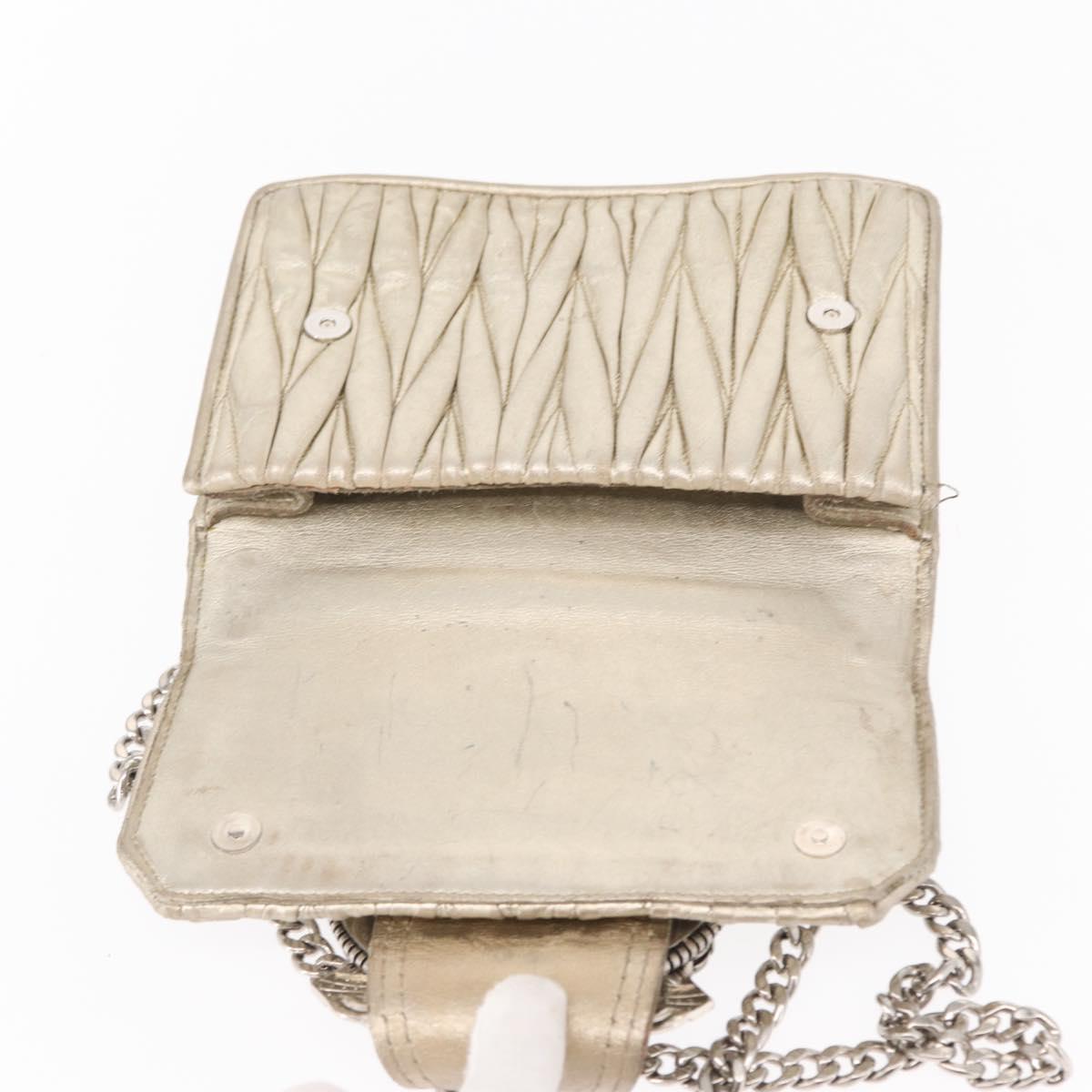 Miu Miu Matelasse Chain Shoulder Bag Leather Champagne Gold Silver Auth bs31411
