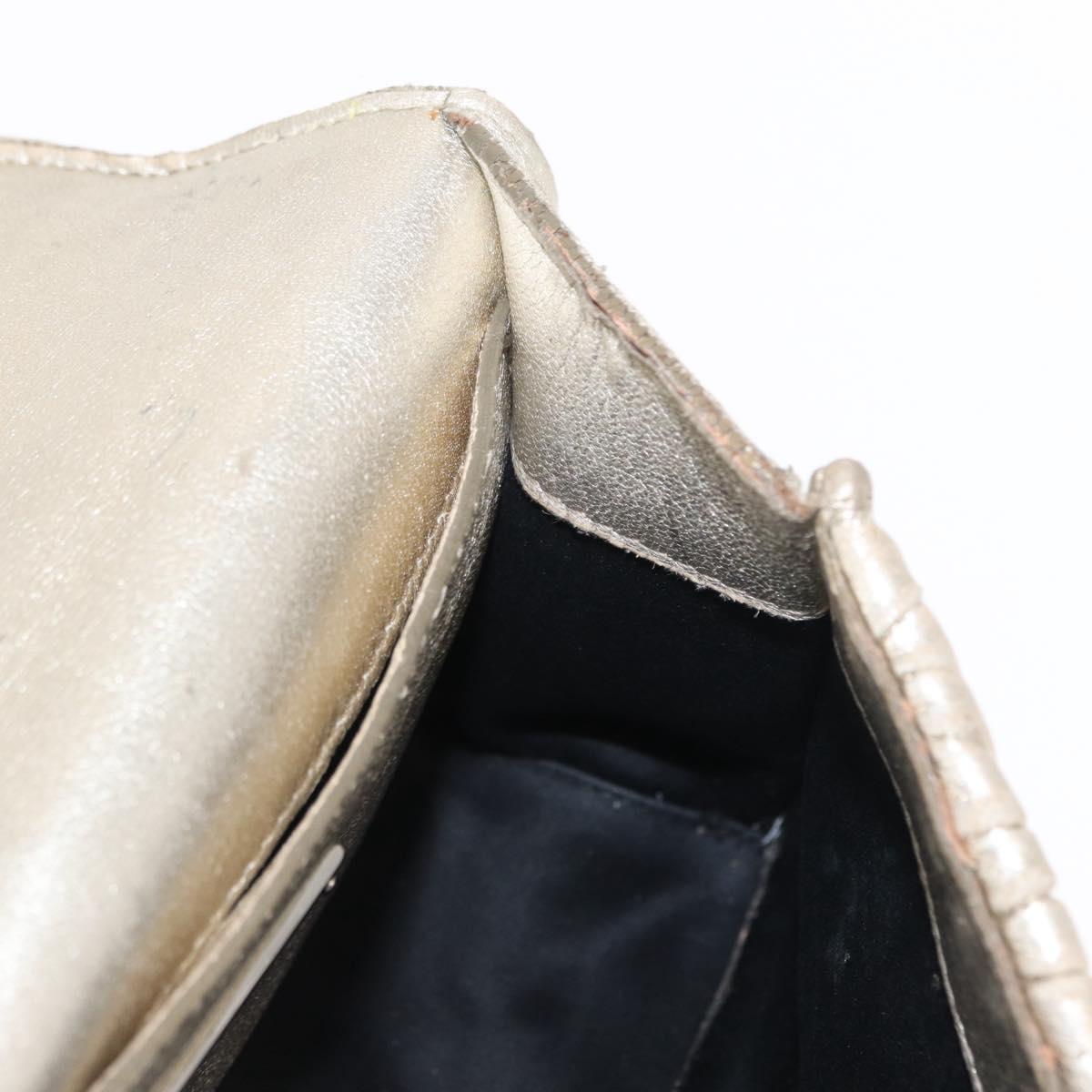 Miu Miu Matelasse Chain Shoulder Bag Leather Champagne Gold Silver Auth bs31411