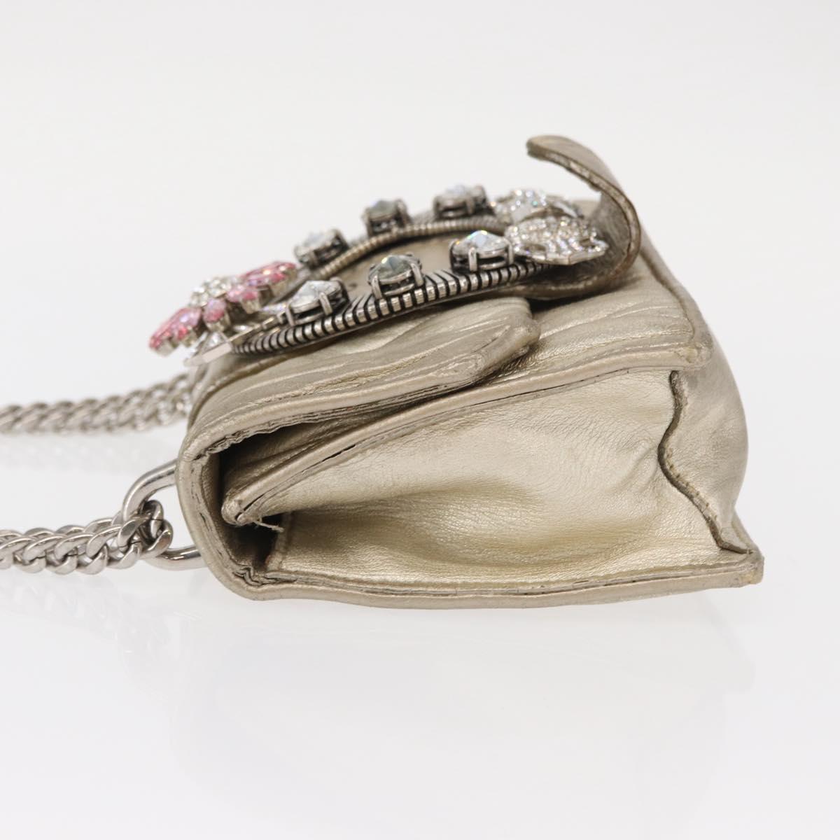 Miu Miu Matelasse Chain Shoulder Bag Leather Champagne Gold Silver Auth bs31411