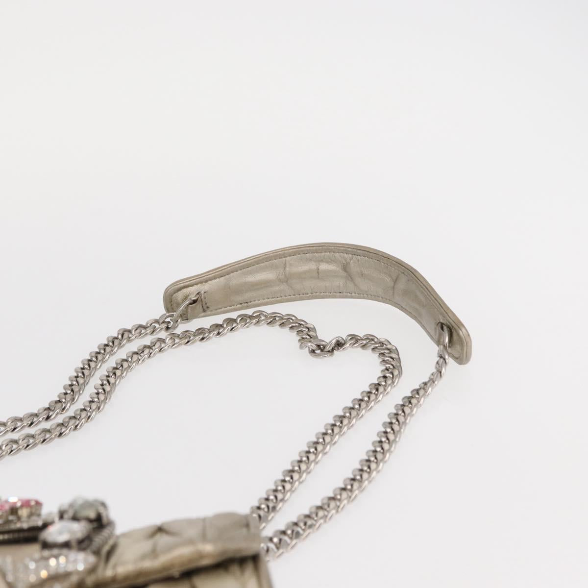 Miu Miu Matelasse Chain Shoulder Bag Leather Champagne Gold Silver Auth bs31411