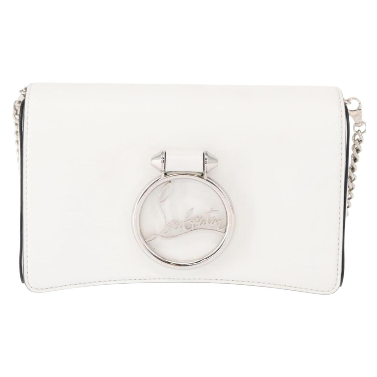Christian Louboutin Chain Shoulder Bag Leather White Silver Auth bs31412V