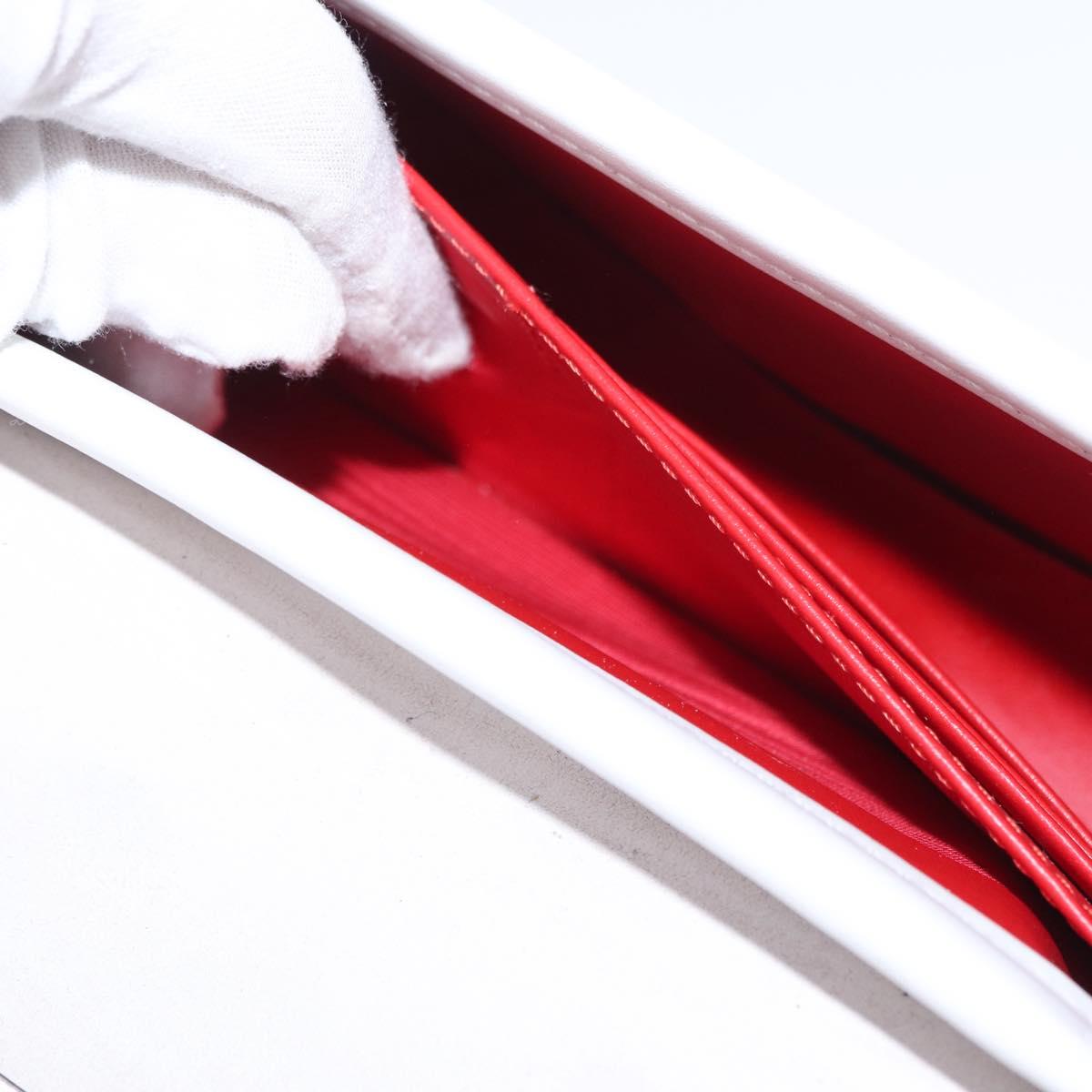 Christian Louboutin Chain Shoulder Bag Leather White Silver Auth bs31412V