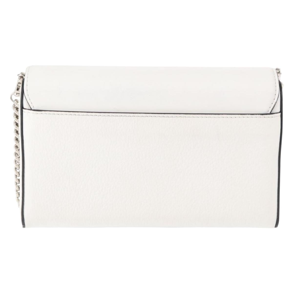Christian Louboutin Chain Shoulder Bag Leather White Silver Auth bs31412V
