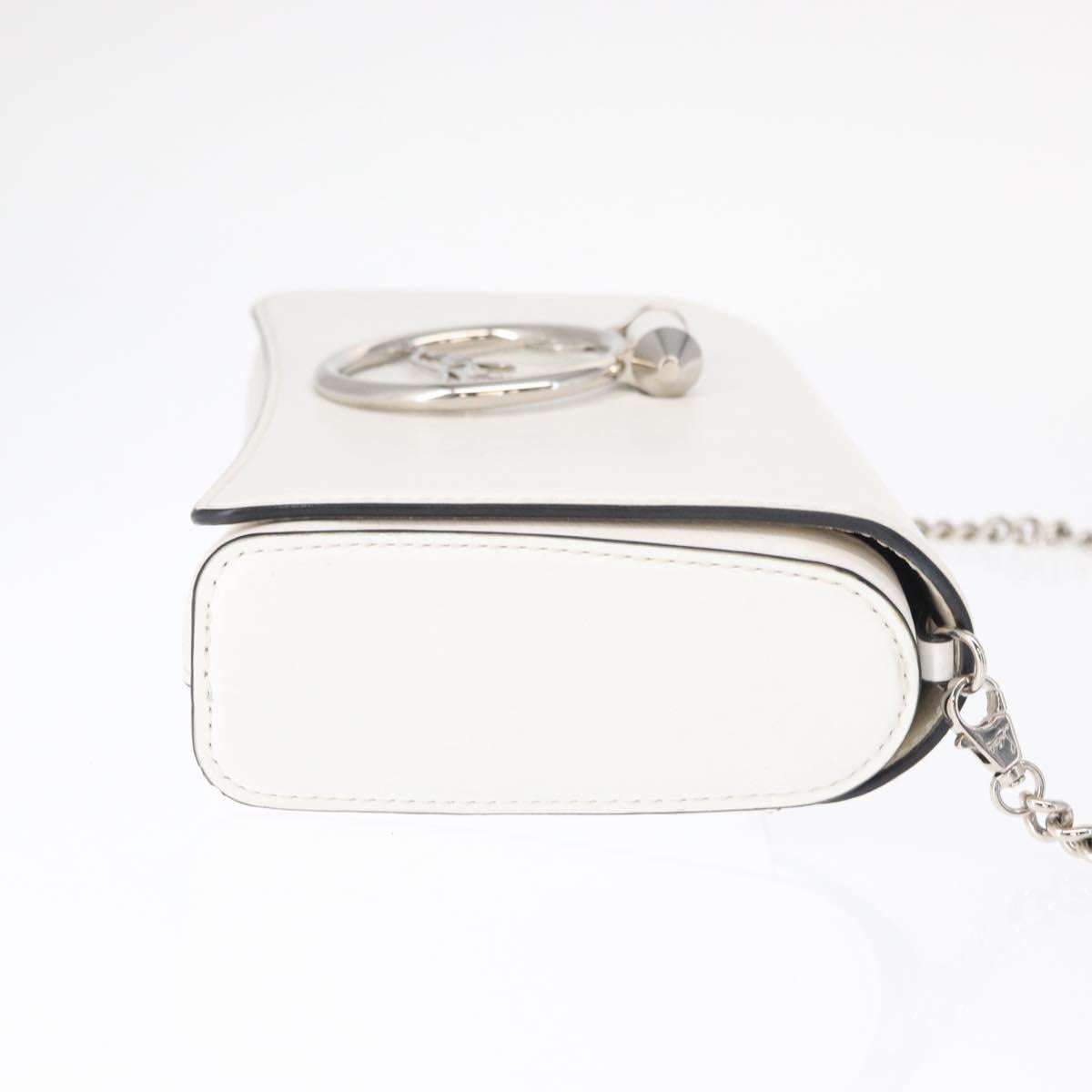Christian Louboutin Chain Shoulder Bag Leather White Silver Auth bs31412V