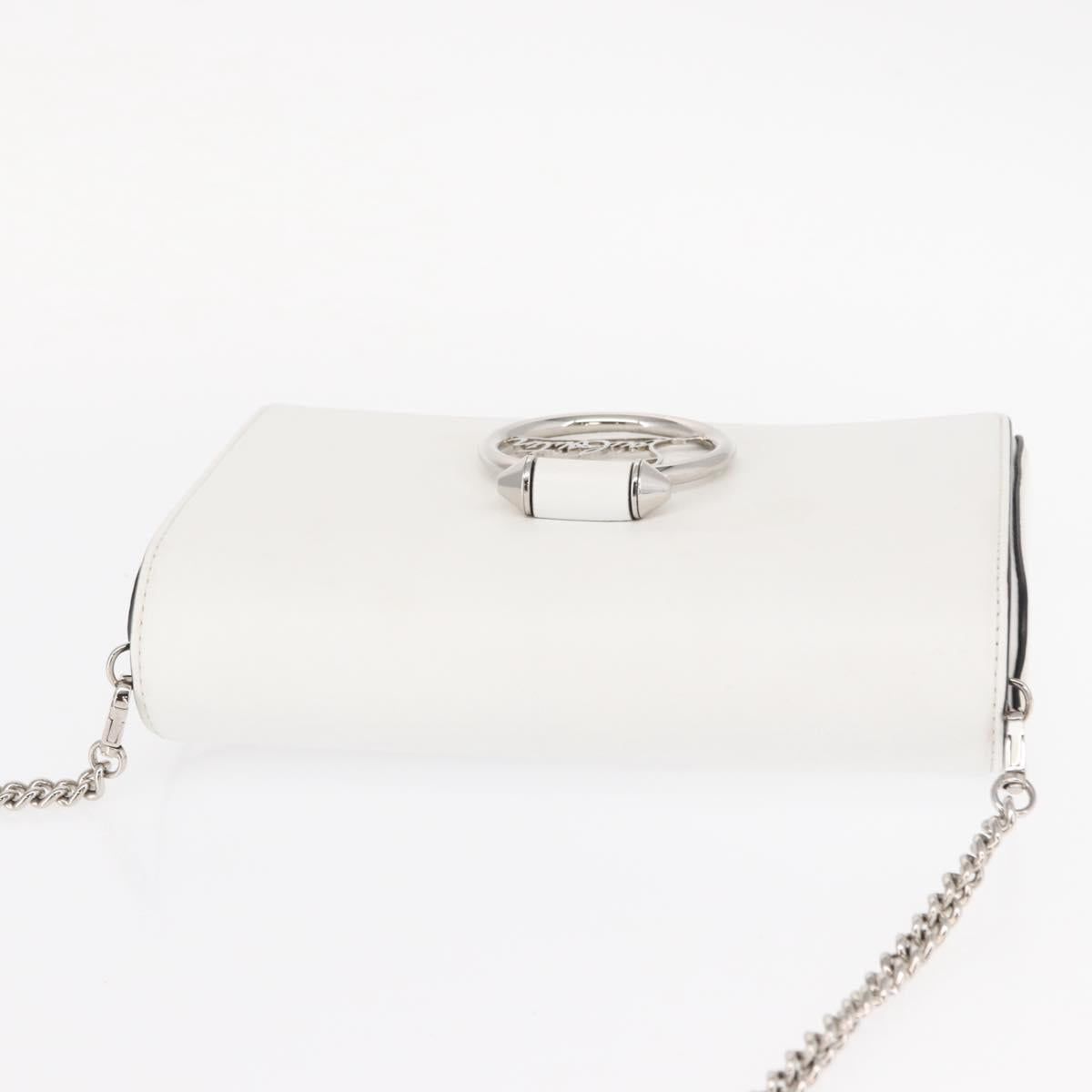 Christian Louboutin Chain Shoulder Bag Leather White Silver Auth bs31412V