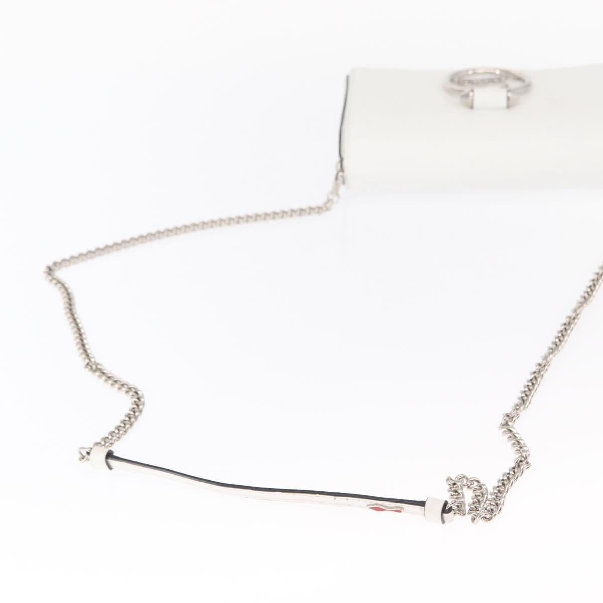 Christian Louboutin Chain Shoulder Bag Leather White Silver Auth bs31412V