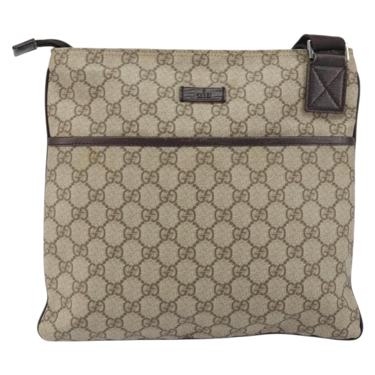 GUCCI GG Supreme Shoulder Bag PVC Beige Silver 141626 Auth bs31415