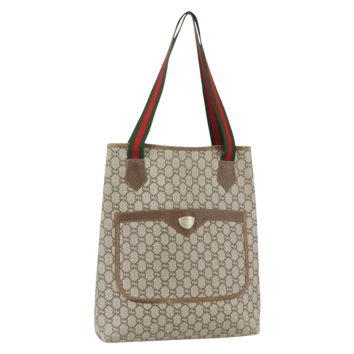 GUCCI GG Plus Supreme Web Sherry Line Tote Bag PVC Beige Red Auth bs31416