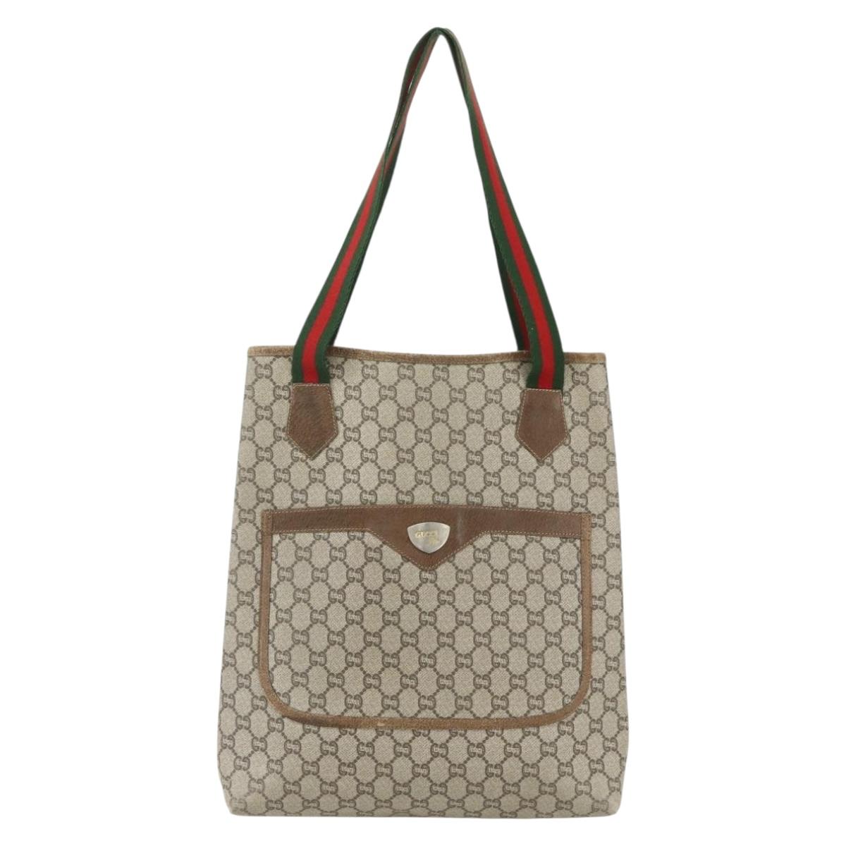 GUCCI GG Plus Supreme Web Sherry Line Tote Bag PVC Beige Red Auth bs31416