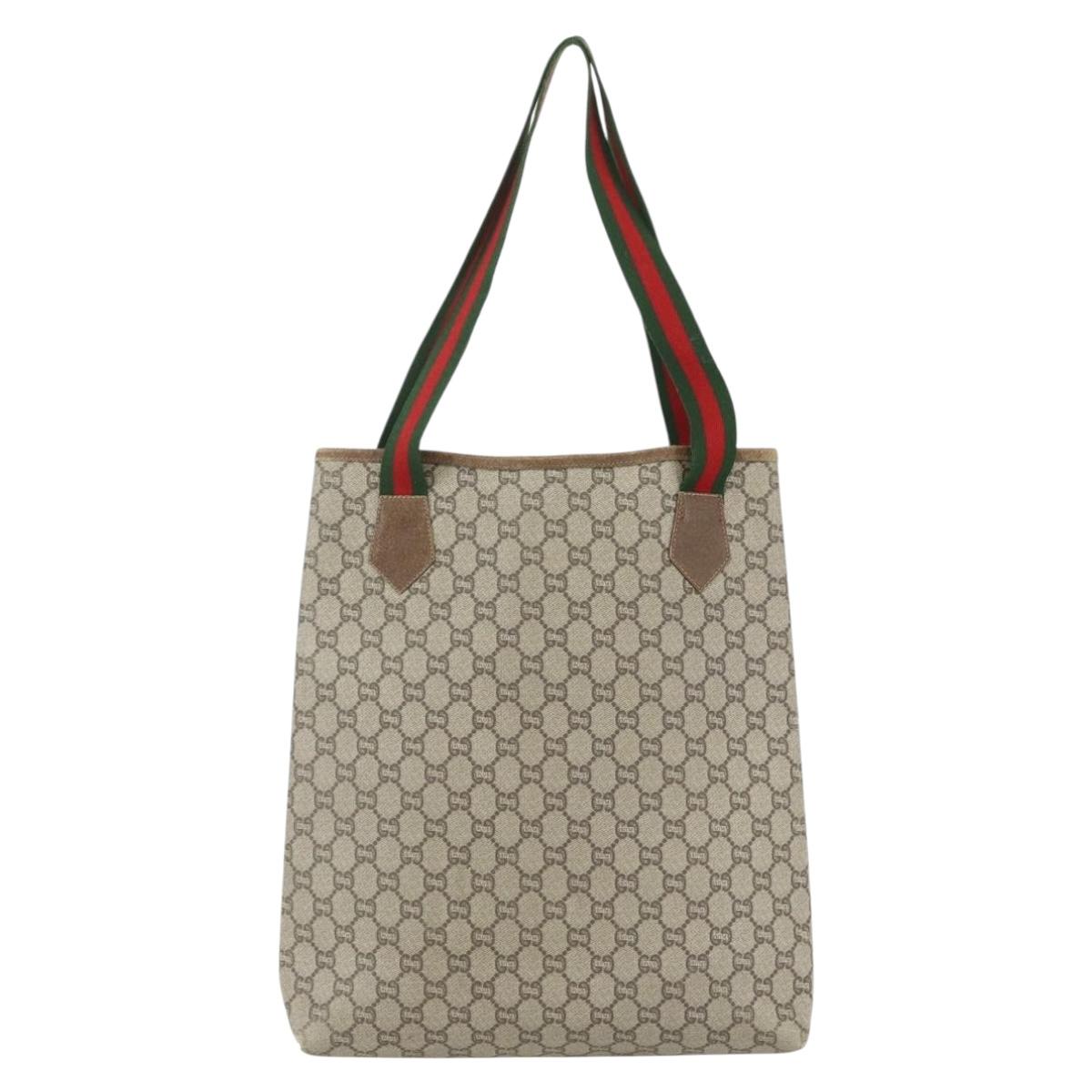 GUCCI GG Plus Supreme Web Sherry Line Tote Bag PVC Beige Red Auth bs31416