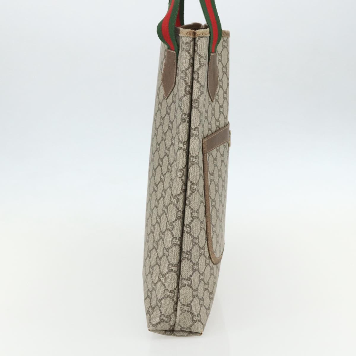 GUCCI GG Plus Supreme Web Sherry Line Tote Bag PVC Beige Red Auth bs31416