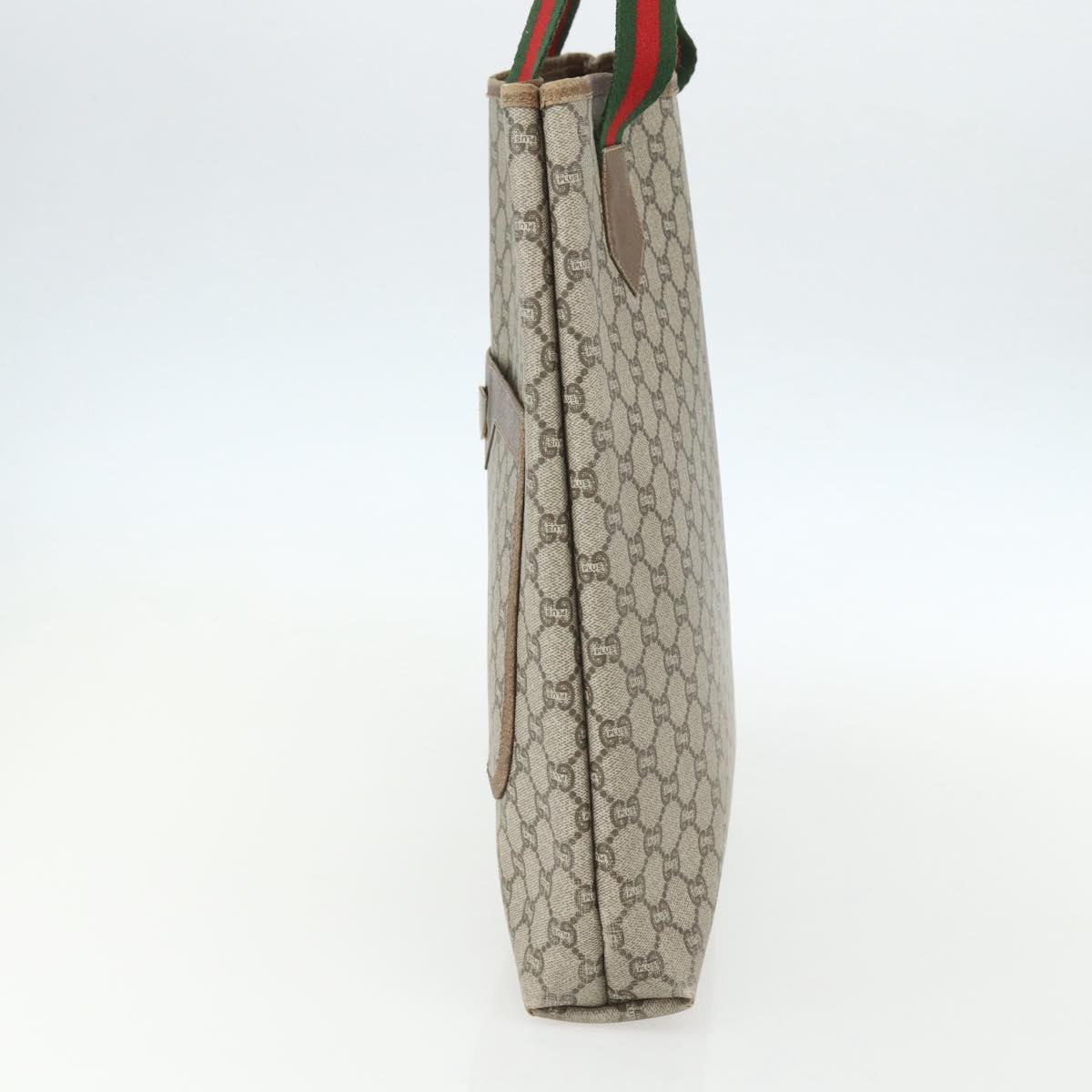 GUCCI GG Plus Supreme Web Sherry Line Tote Bag PVC Beige Red Auth bs31416