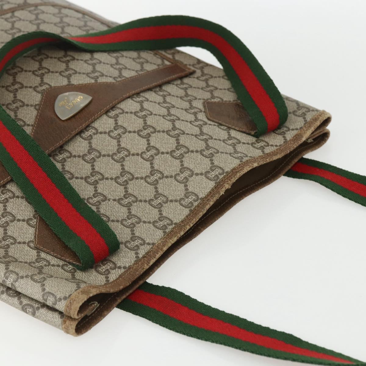 GUCCI GG Plus Supreme Web Sherry Line Tote Bag PVC Beige Red Auth bs31416