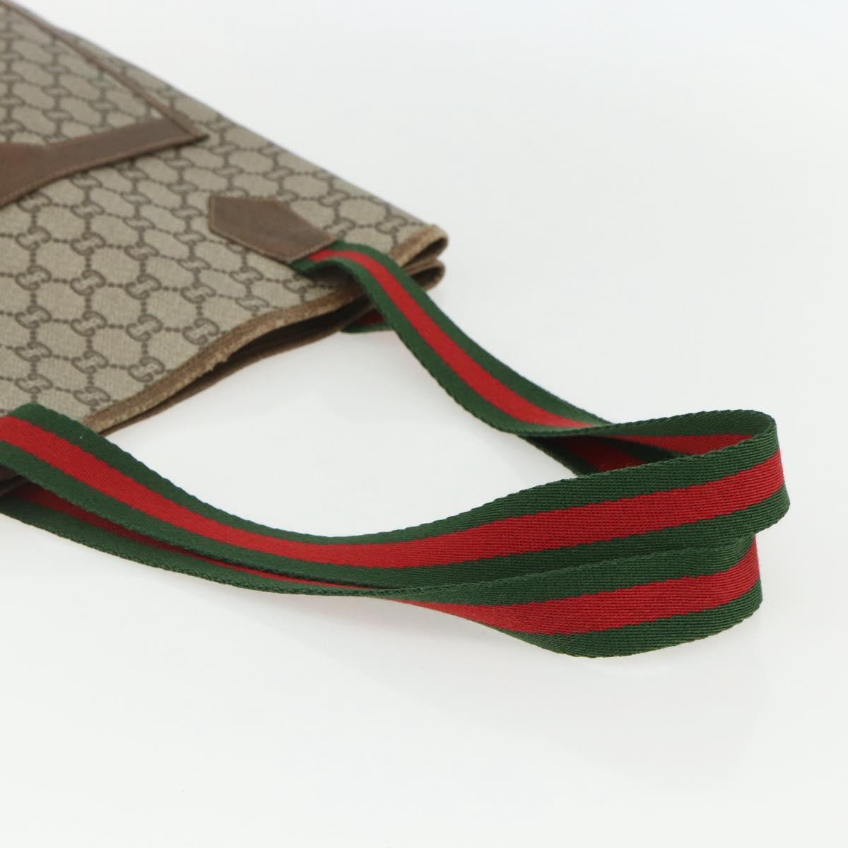 GUCCI GG Plus Supreme Web Sherry Line Tote Bag PVC Beige Red Auth bs31416