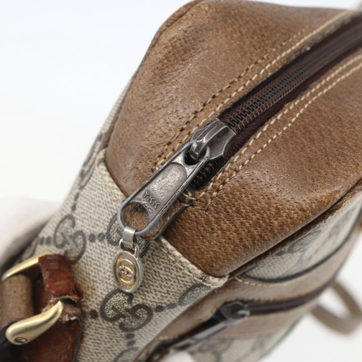 GUCCI GG Supreme Web Sherry Line Shoulder Bag PVC Beige Gold Auth bs31423