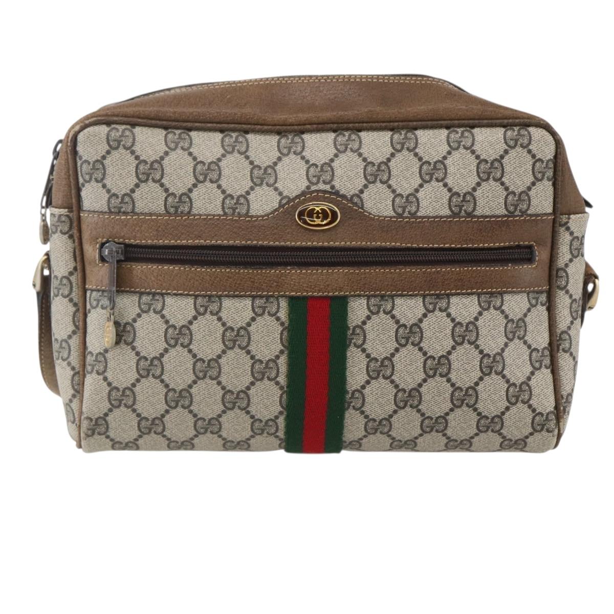 GUCCI GG Supreme Web Sherry Line Shoulder Bag PVC Beige Gold Auth bs31423