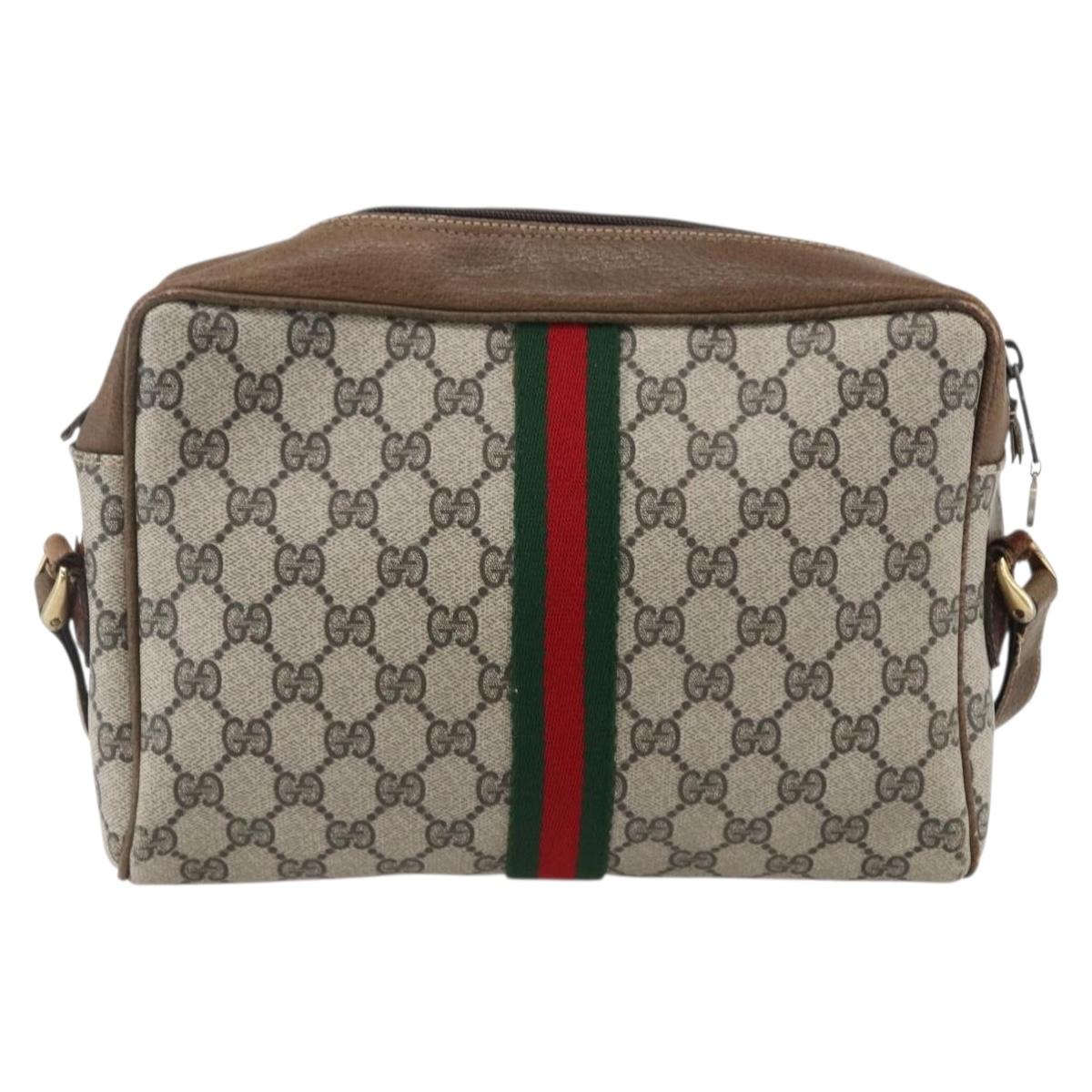 GUCCI GG Supreme Web Sherry Line Shoulder Bag PVC Beige Gold Auth bs31423