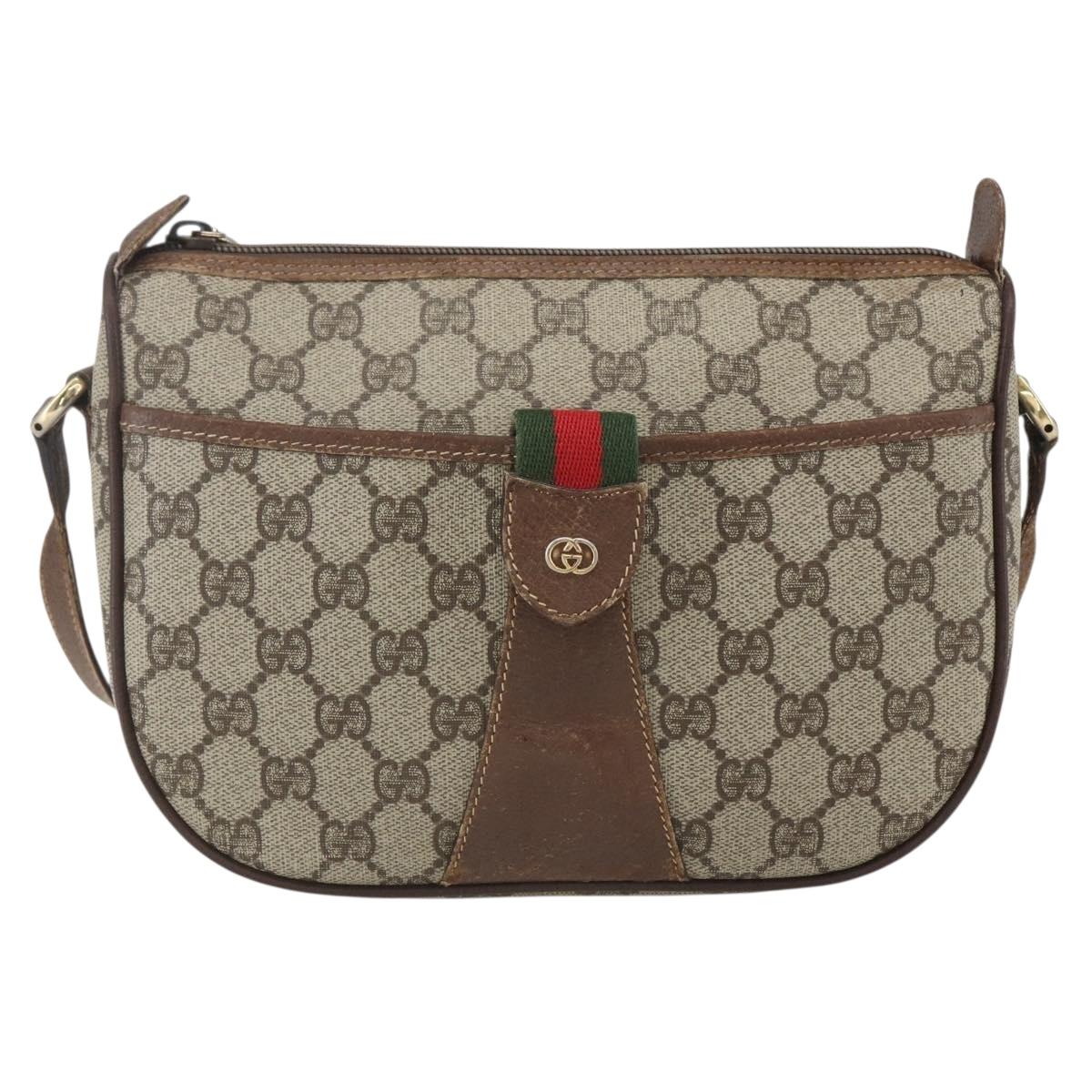 GUCCI GG Supreme Web Sherry Line Bag PVC Beige Gold 001 754 6177 Auth bs31425