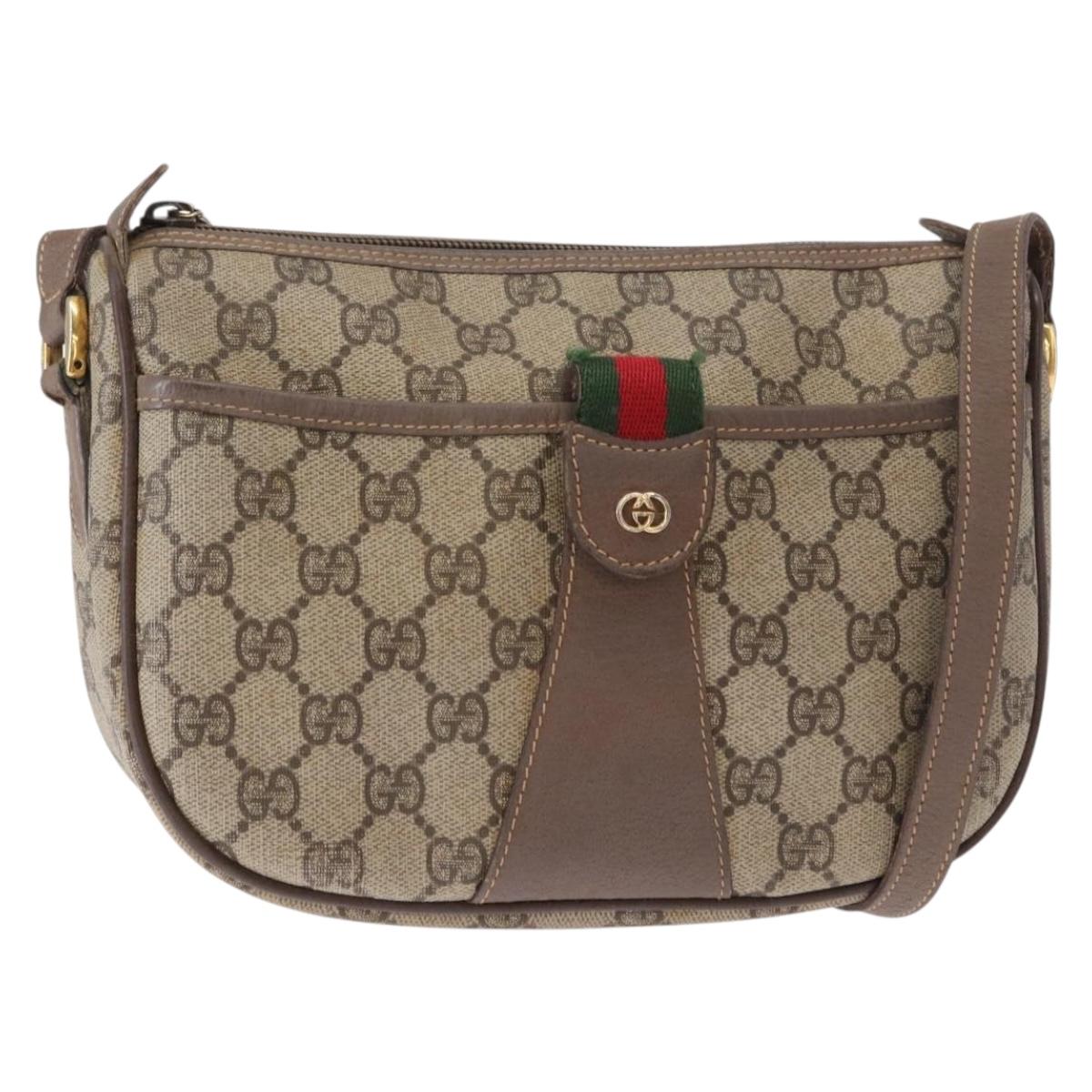 GUCCI GG Supreme Web Sherry Line Bag PVC Beige Gold 001 58 6177 Auth bs31426