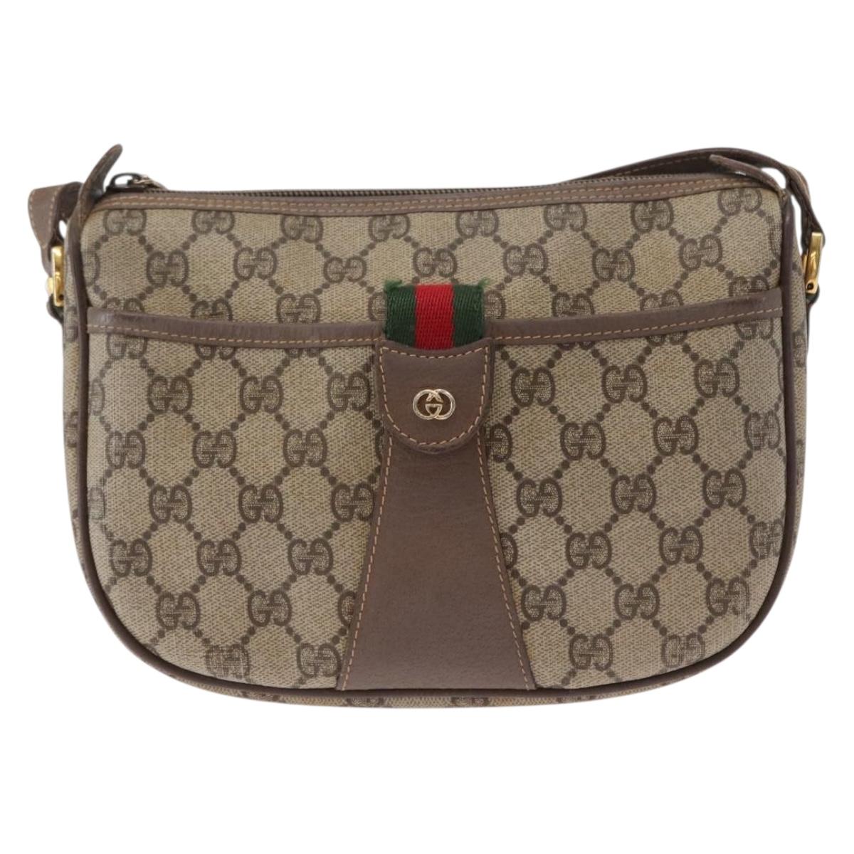 GUCCI GG Supreme Web Sherry Line Bag PVC Beige Gold 001 58 6177 Auth bs31426