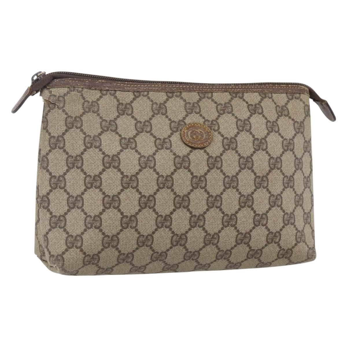 GUCCI GG Supreme Pouch PVC Leather Beige Gold 014 115 6088 Auth bs31427