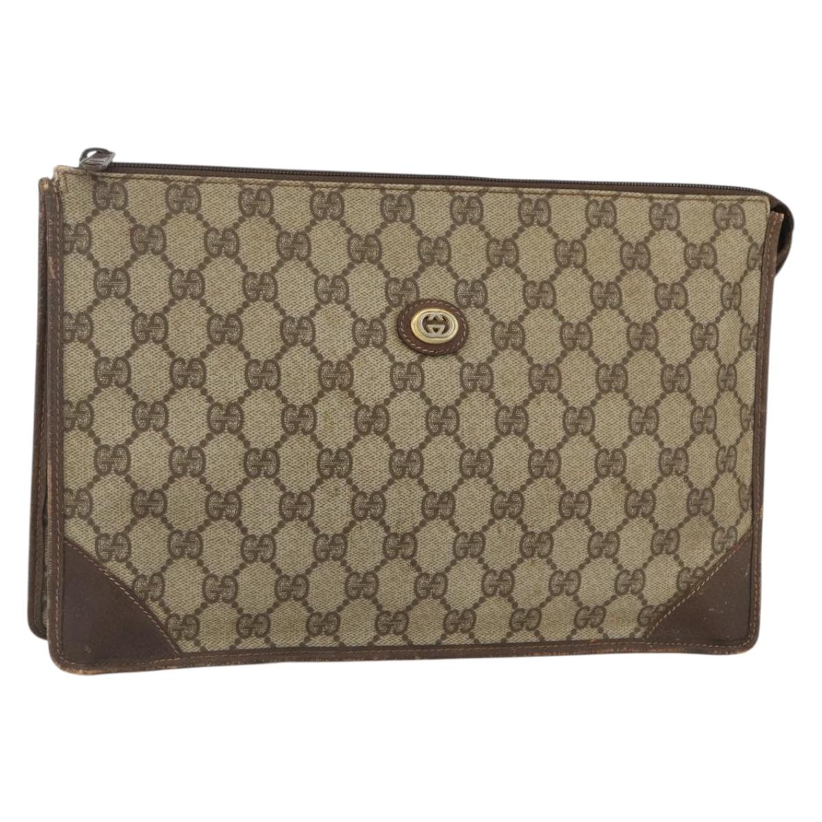 GUCCI GG Supreme Clutch Bag PVC Beige 97 01 029 Auth bs31428