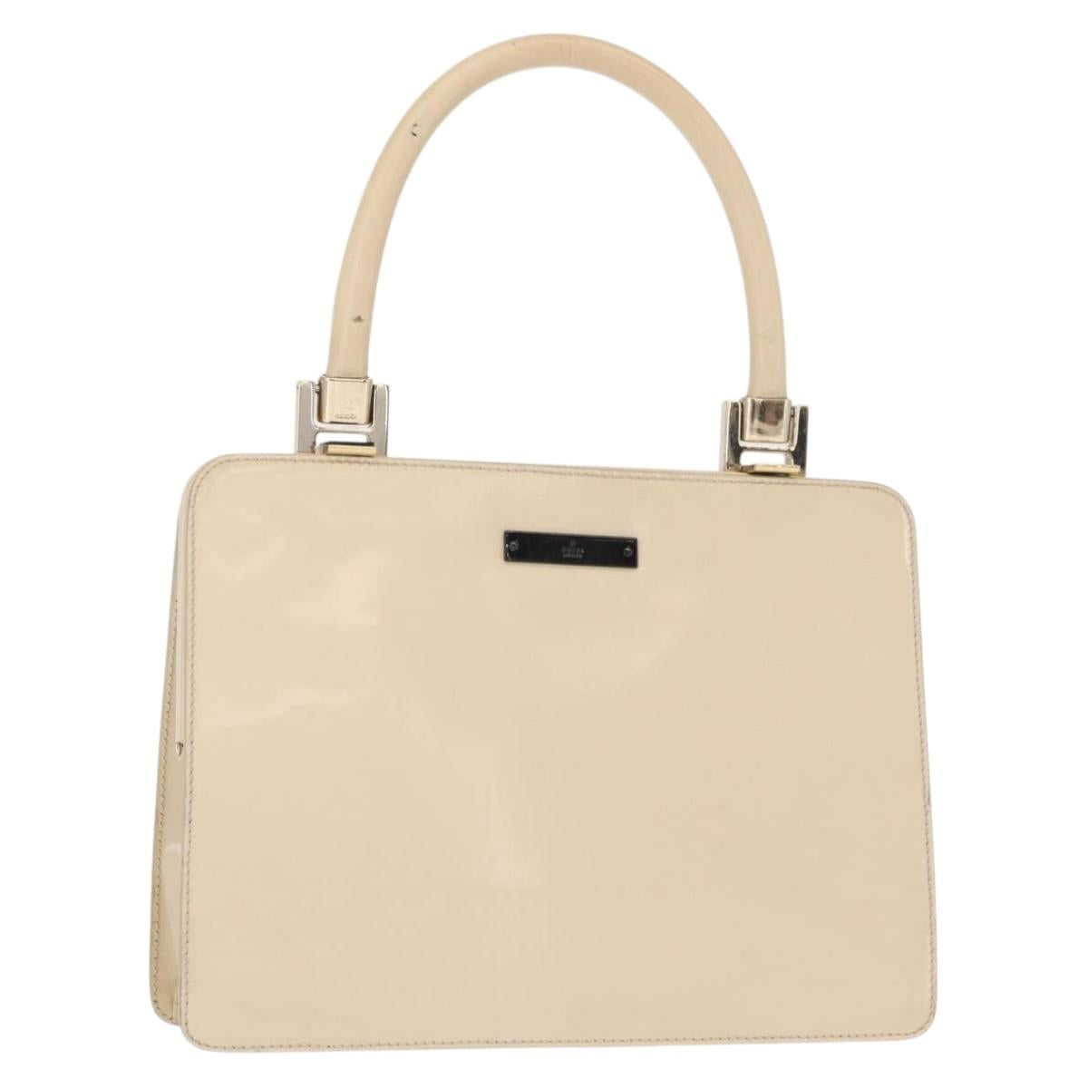 GUCCI Hand Bag Enamel Beige Gold Auth bs31430