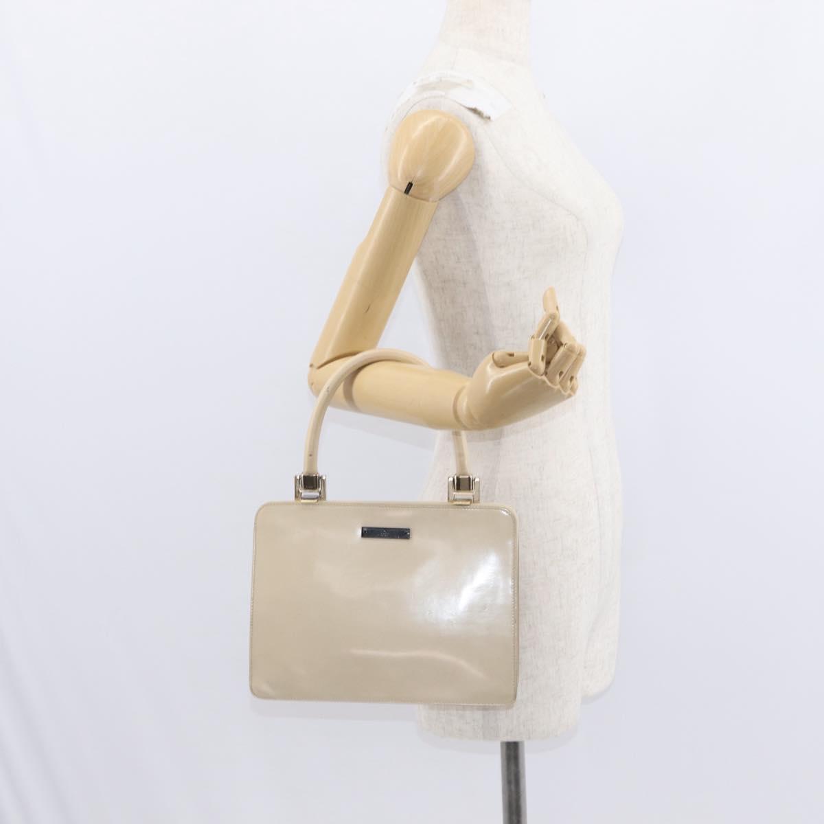 GUCCI Hand Bag Enamel Beige Gold Auth bs31430