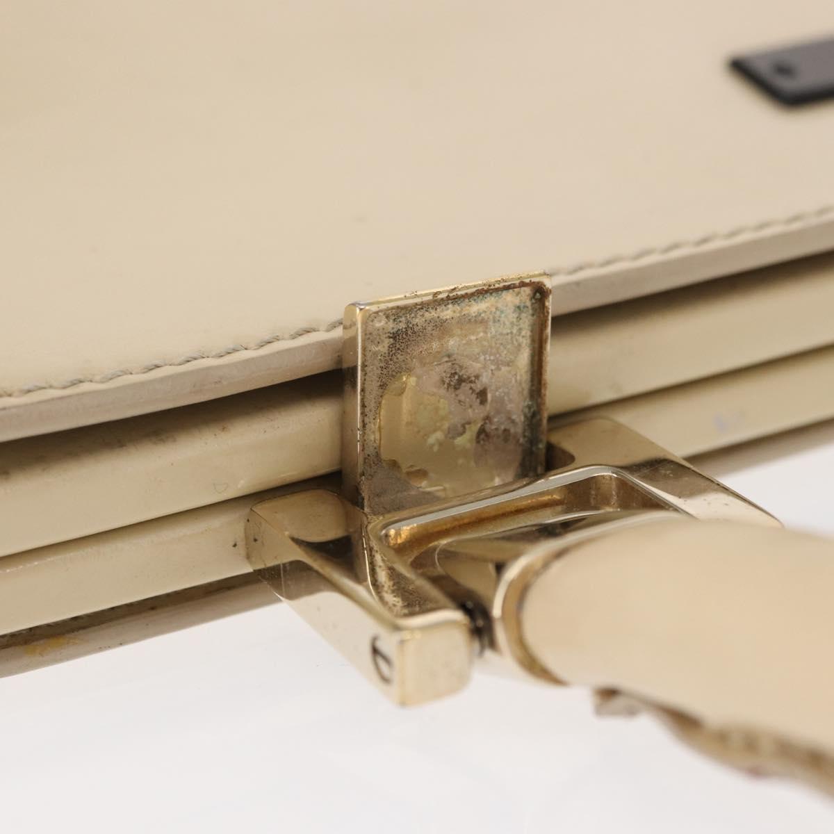 GUCCI Hand Bag Enamel Beige Gold Auth bs31430