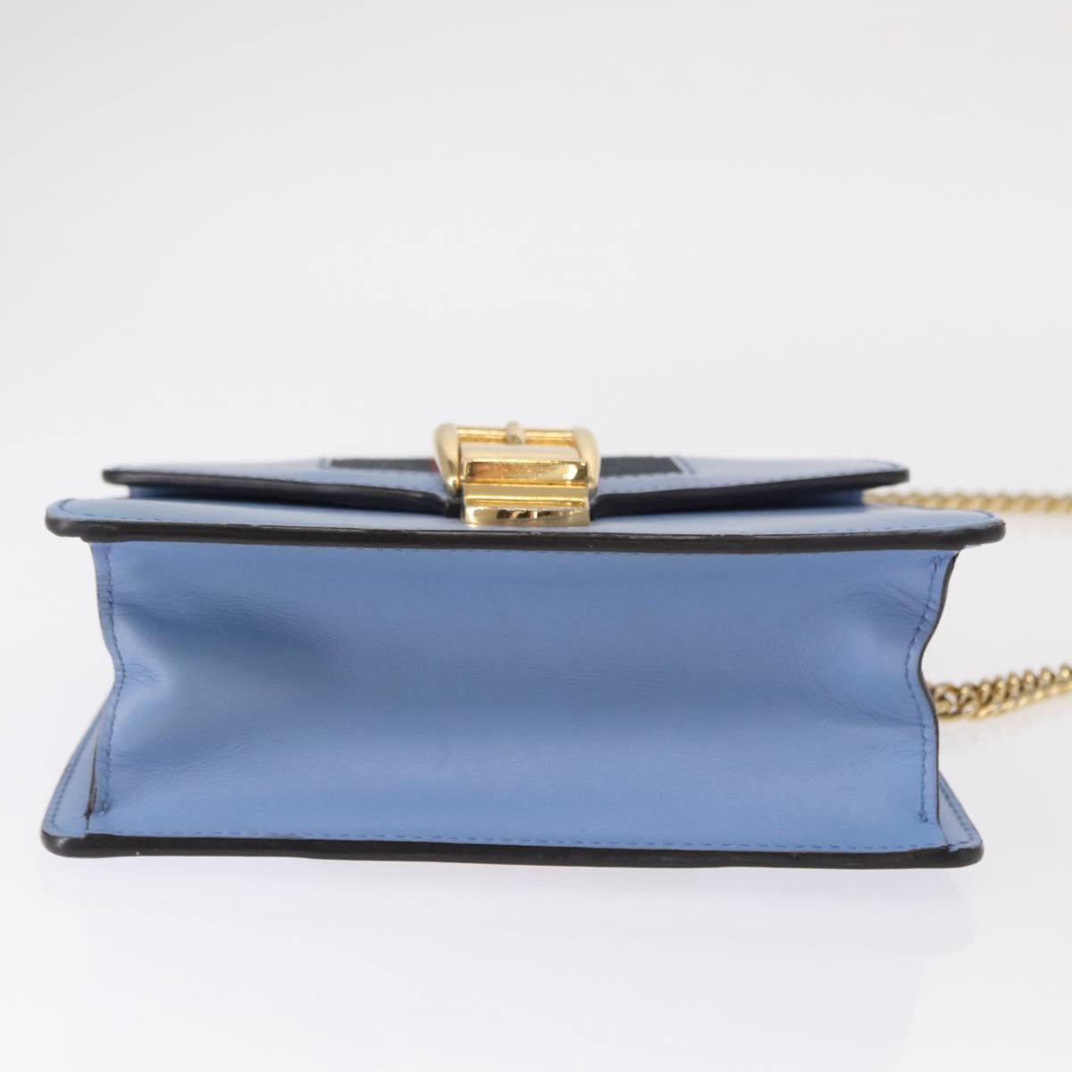 GUCCI Sylvie Sherry Line Chain Bag Leather Light Blue Gold 431666 Auth bs31431