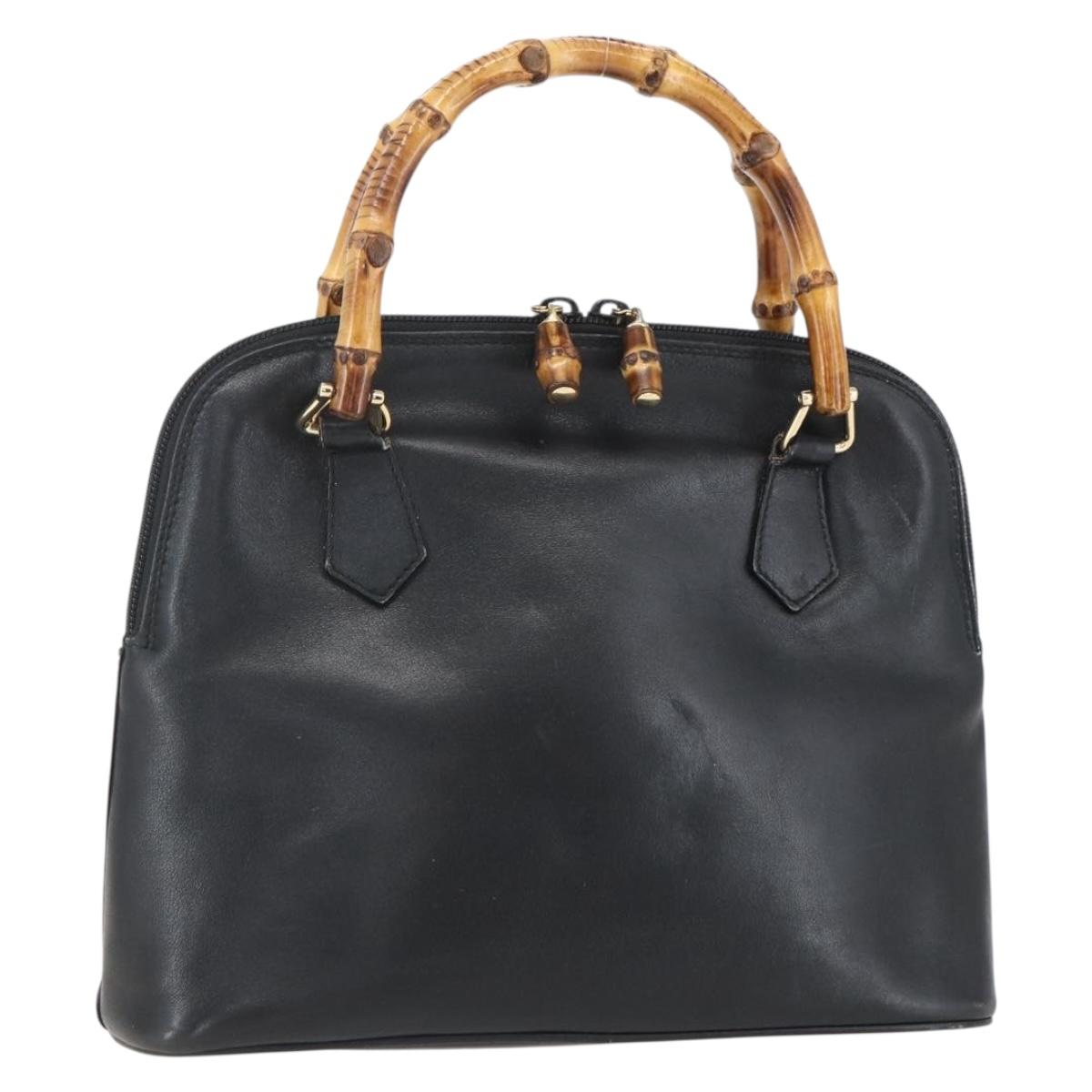 GUCCI Bamboo Hand Bag Leather Black Gold 000 122 029 Auth bs31432