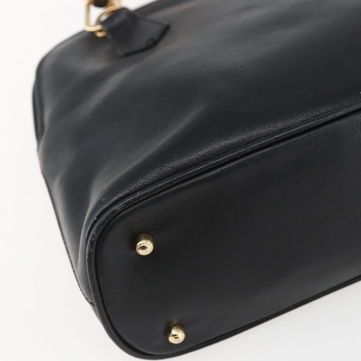 GUCCI Bamboo Hand Bag Leather Black Gold 000 122 029 Auth bs31432