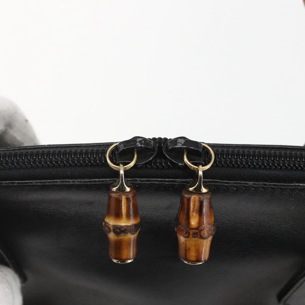 GUCCI Bamboo Hand Bag Leather Black Gold 000 122 029 Auth bs31432