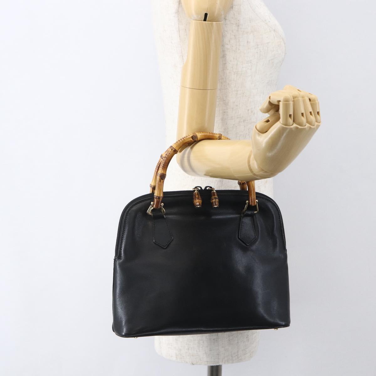 GUCCI Bamboo Hand Bag Leather Black Gold 000 122 029 Auth bs31432