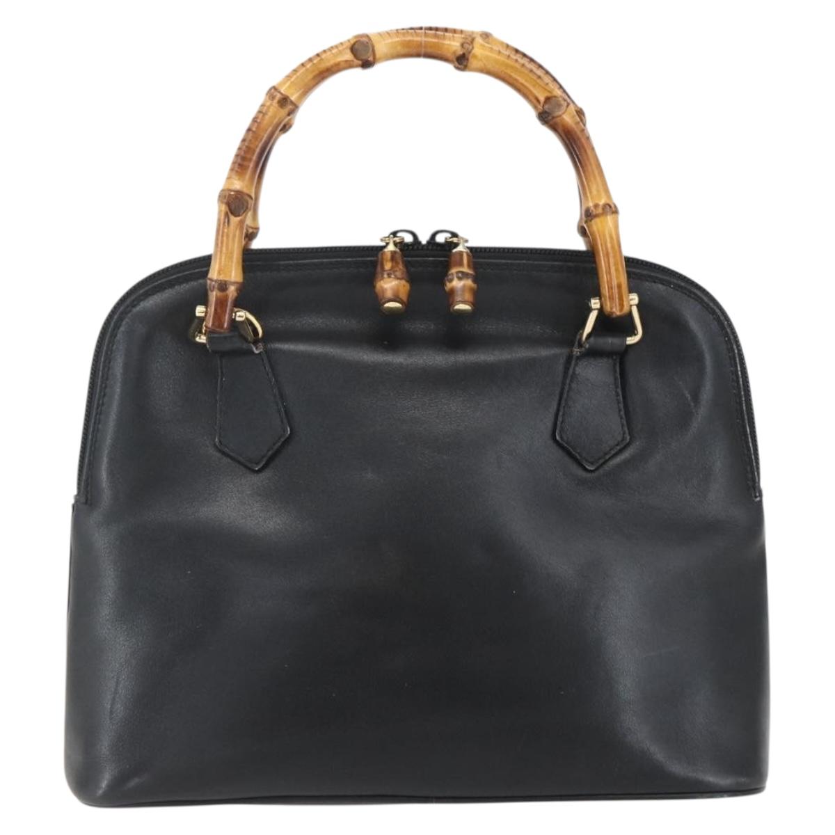 GUCCI Bamboo Hand Bag Leather Black Gold 000 122 029 Auth bs31432
