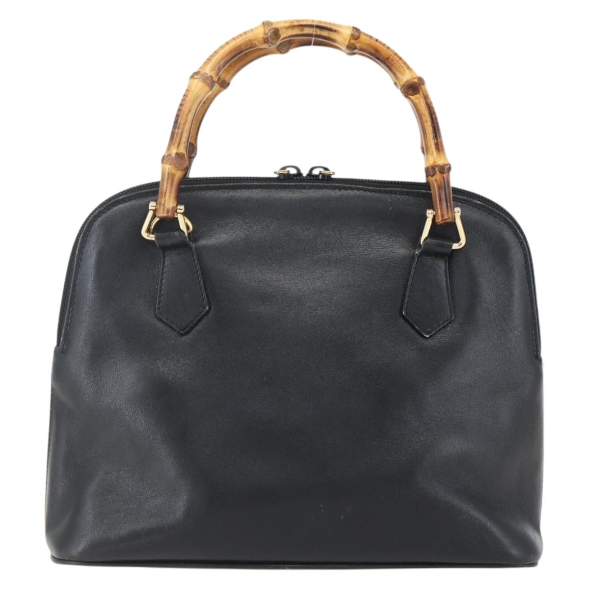 GUCCI Bamboo Hand Bag Leather Black Gold 000 122 029 Auth bs31432