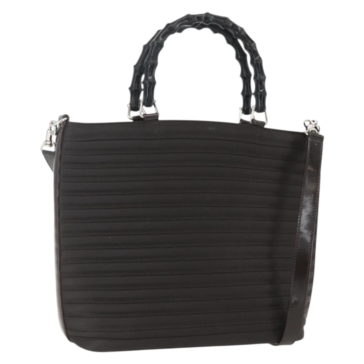 GUCCI Bamboo Hand Bag Canvas 2way Black Silver 000 1998 0588 Auth bs31433