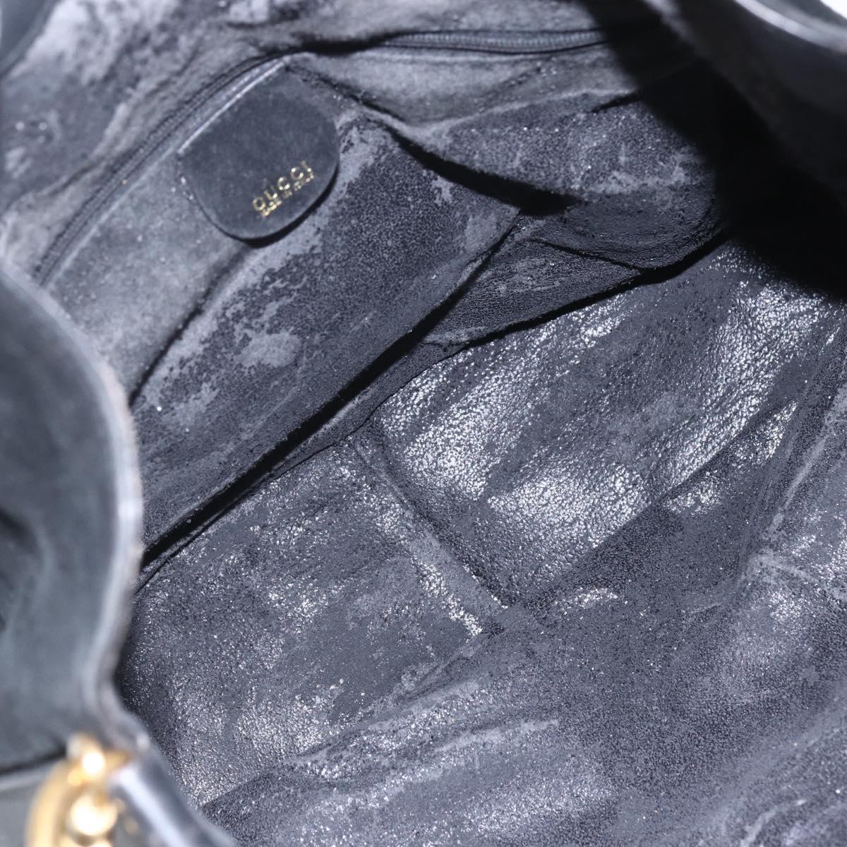 GUCCI Bamboo Hand Bag Leather 2way Black Gold 001 1014 1577 Auth bs31434