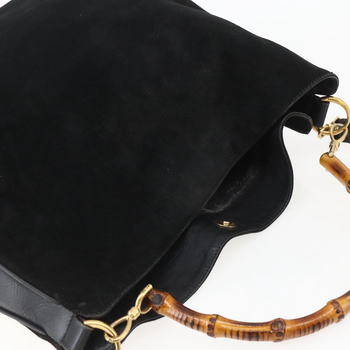 GUCCI Bamboo Hand Bag Leather 2way Black Gold 001 1014 1577 Auth bs31434