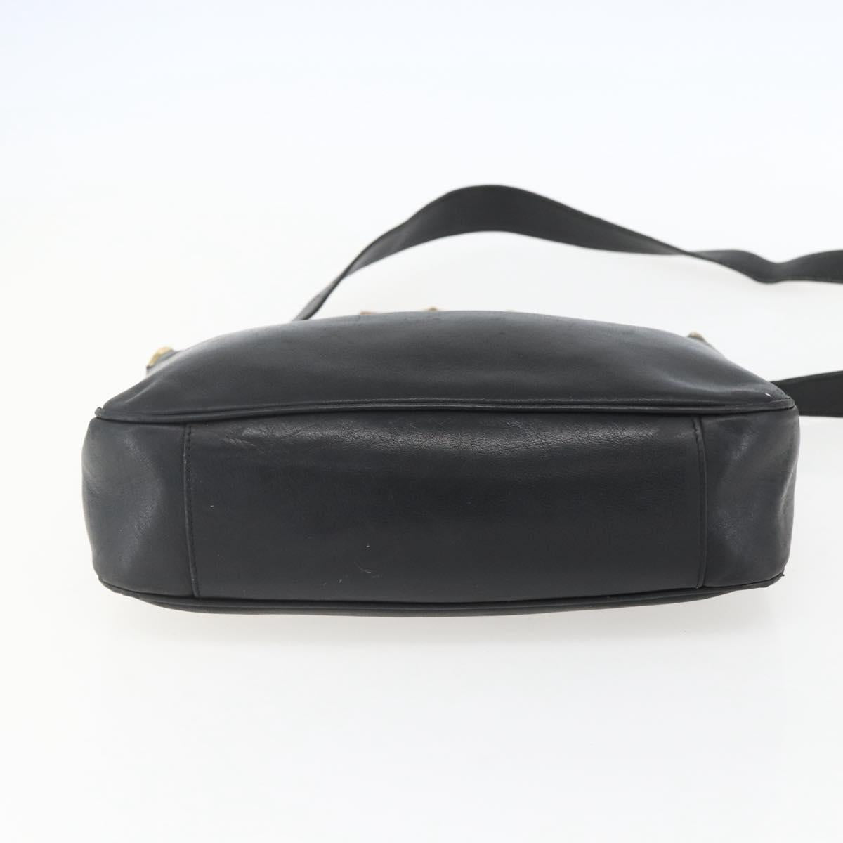 GUCCI Bamboo Shoulder Bag Leather 2way Black Gold 001 1638 Auth bs31435