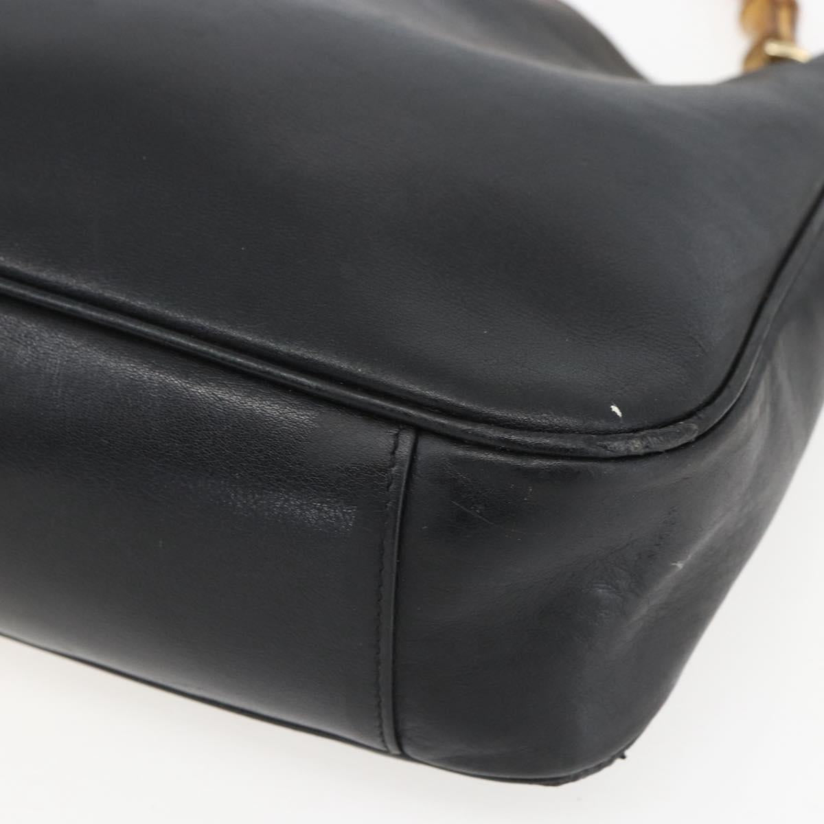 GUCCI Bamboo Shoulder Bag Leather 2way Black Gold 001 1638 Auth bs31435