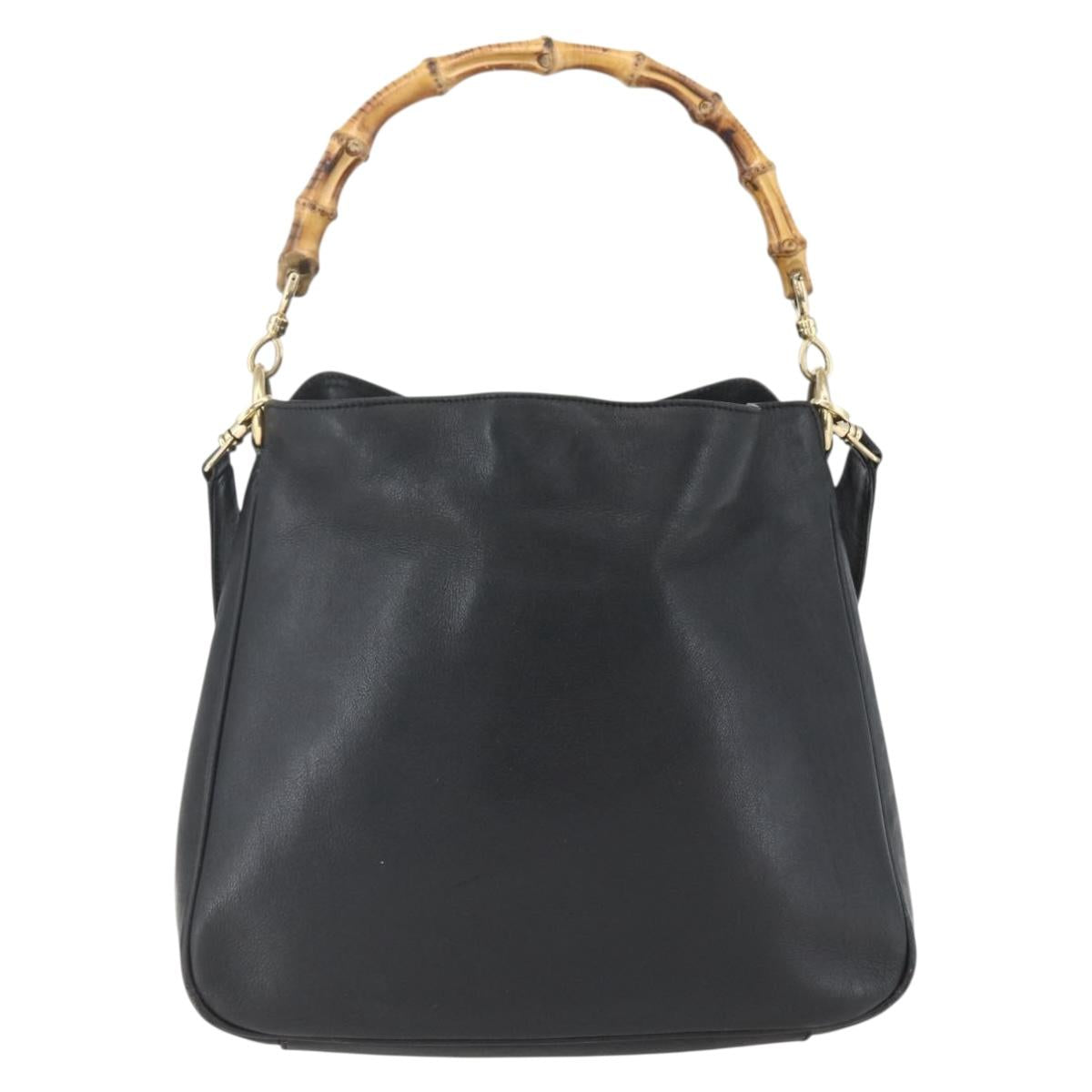 GUCCI Bamboo Shoulder Bag Leather 2way Black Gold 001 1638 Auth bs31435