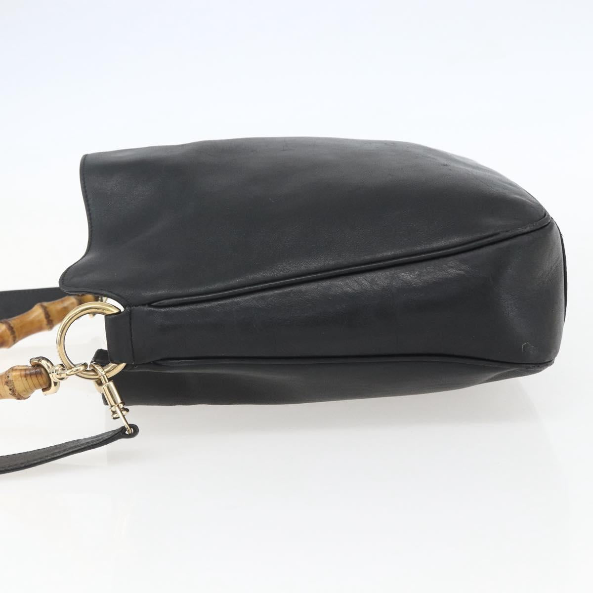 GUCCI Bamboo Shoulder Bag Leather 2way Black Gold 001 1638 Auth bs31435