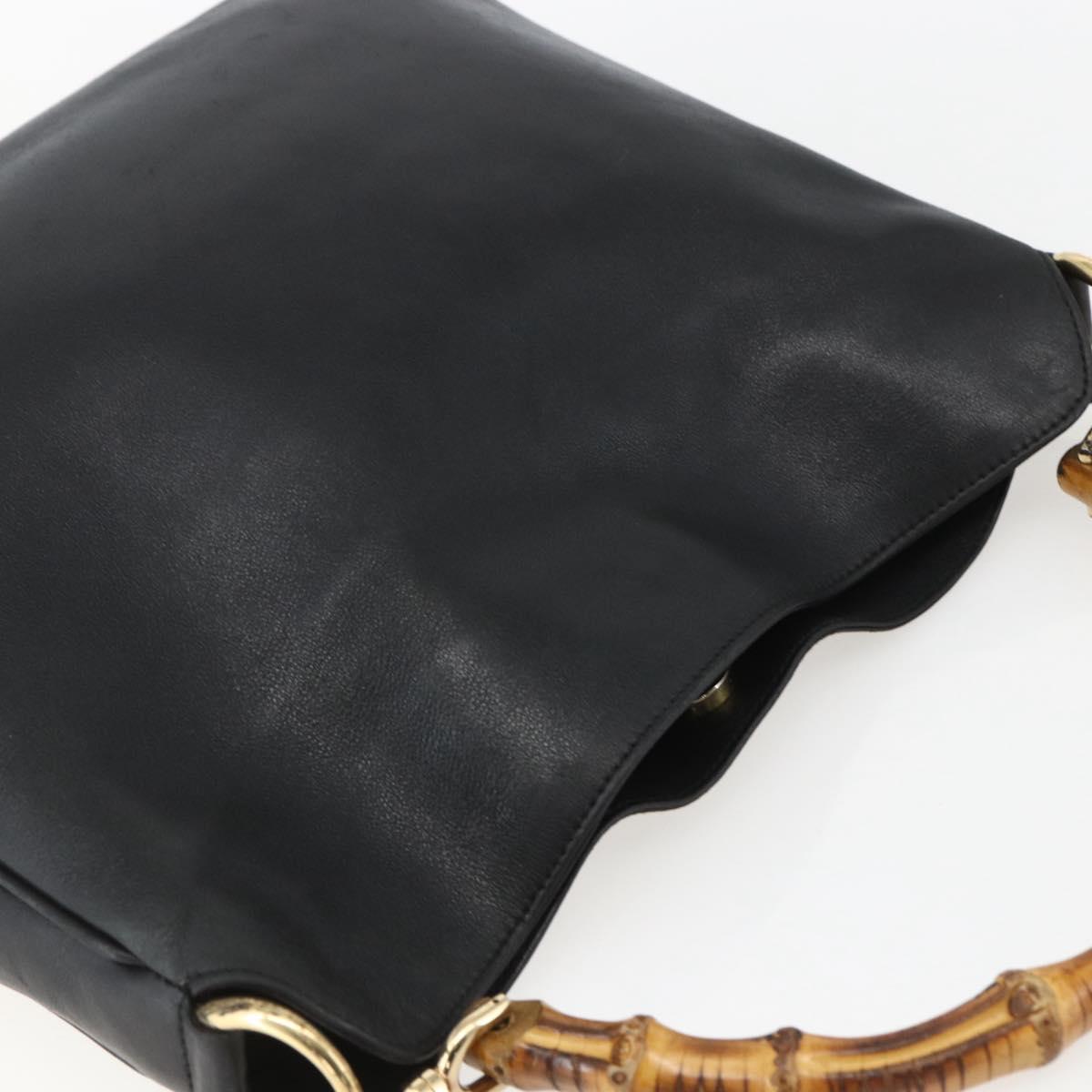 GUCCI Bamboo Shoulder Bag Leather 2way Black Gold 001 1638 Auth bs31435